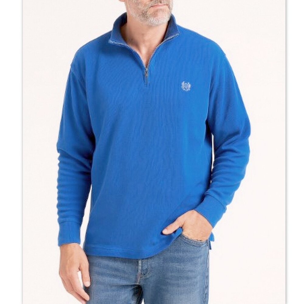 Chaps Ribbed 1/4 Zip Pullover L Blue Preppy Golfcore Embroidered Crest Normcore
